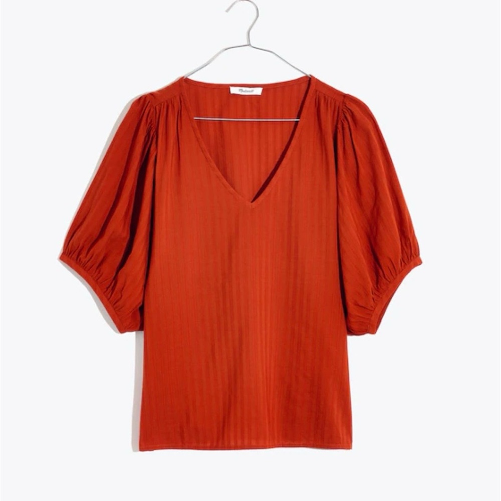 🤍HP🤍Madewell Women's Rust V-Neck Puff Sleeve Top